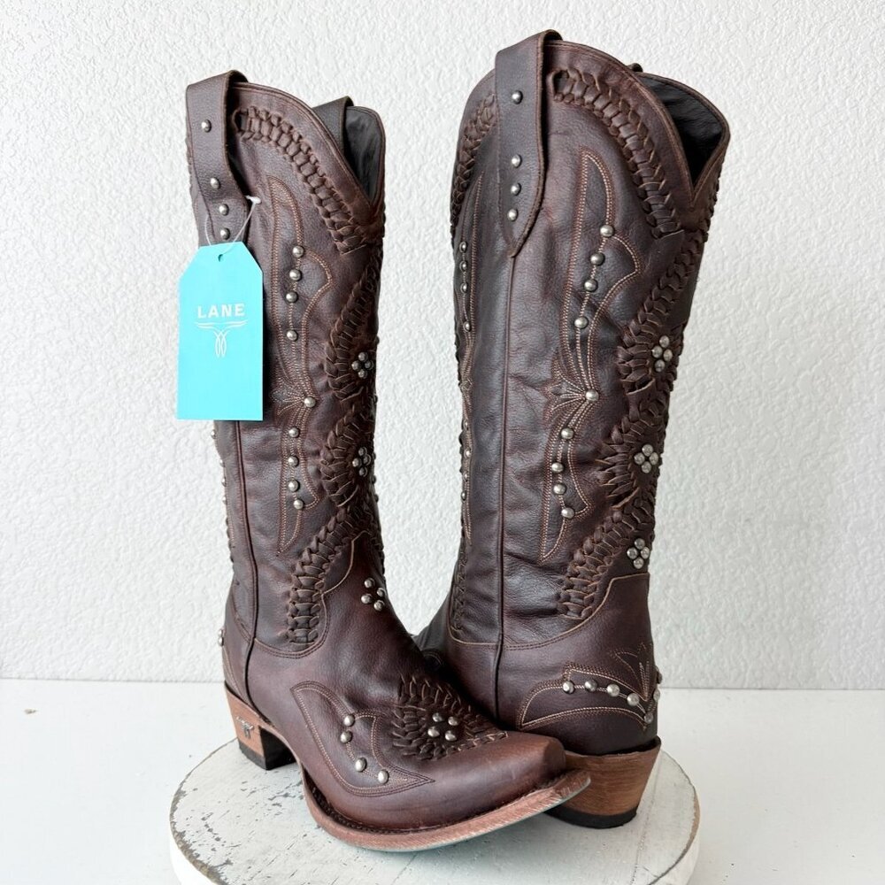 Lane COSSETTE Cowboy Boots Cognac Brown Western Tall Snip Toe Size 10.5